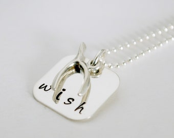 Wish Necklace Graduation Jewelry Silver Hand Stamped Sterling Silver Jewery for Women