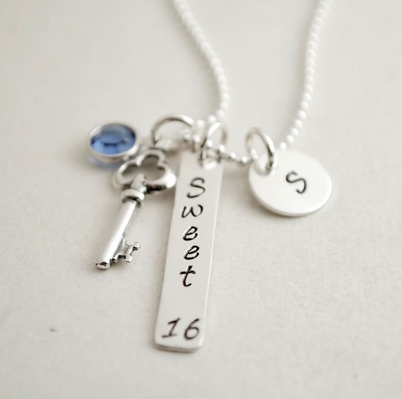 Sweet 16 Necklace With Sterling Silver Key Charm Etsy
