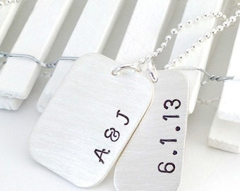 Anniversary Dog Tag Custom Initials and Date Necklace - Personalized  Anniversary Jewelry Gift for Men or Women Hand Stamped Sterling Silver