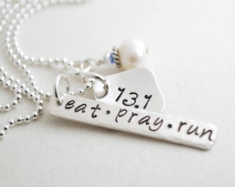 Marathon Jewelry Eat Pray Run Necklace Hand Stamped Sterling Silver - Gifts for Runners