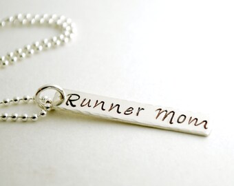 Runner Mom Hand Stamped Necklace Run Jewelry Sterling Silver