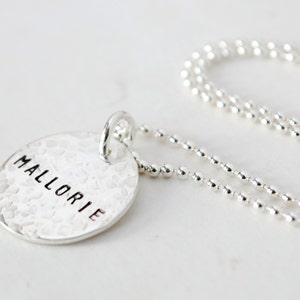 Custom Name Necklace Personalized Hammered Silver Necklace Hand Stamped Sterling Silver Jewelry image 1