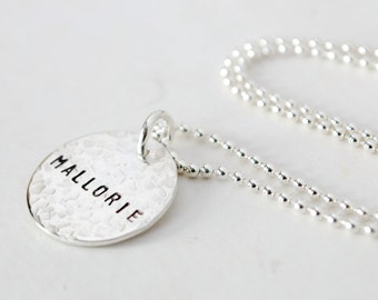 Custom Name Necklace - Personalized Hammered Silver Necklace Hand Stamped Sterling Silver Jewelry