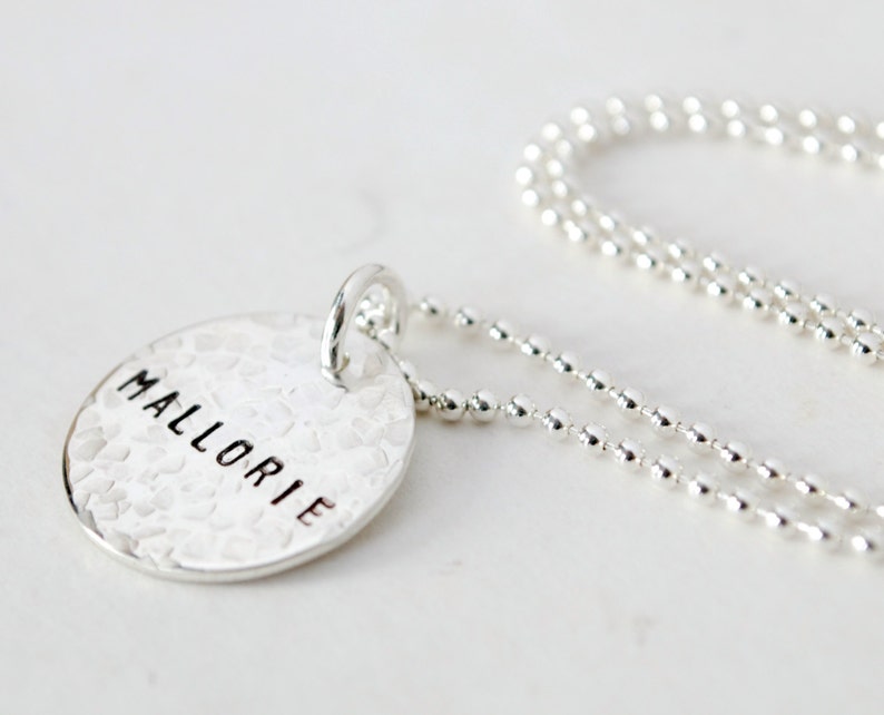 Custom Name Necklace Personalized Hammered Silver Necklace Hand Stamped Sterling Silver Jewelry image 1