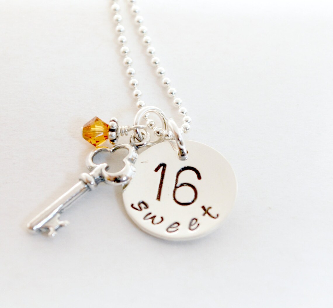 Sweet 16 Necklace with Key Charm Sweet Sixteen Jewelry Etsy