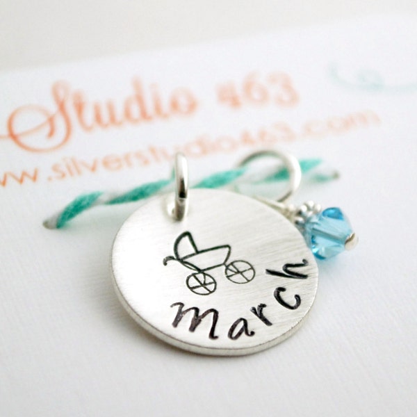 Pregnancy Charm  - Announce Pregnancy  - PregnancyPendant - Due Date Gift Custom Hand Stamped Sterling Silver Jewelry for Women
