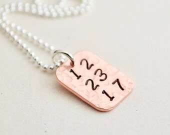 Hand Stamped Copper Date Necklace: Sterling Silver Anniversary Jewelry