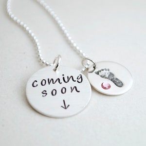 Baby Girl Baby Boy Pregnancy Announcement Necklace Pregnancy Gift Gift for Pregnant Women Hand Stamped Silver Pregnancy Necklace image 9