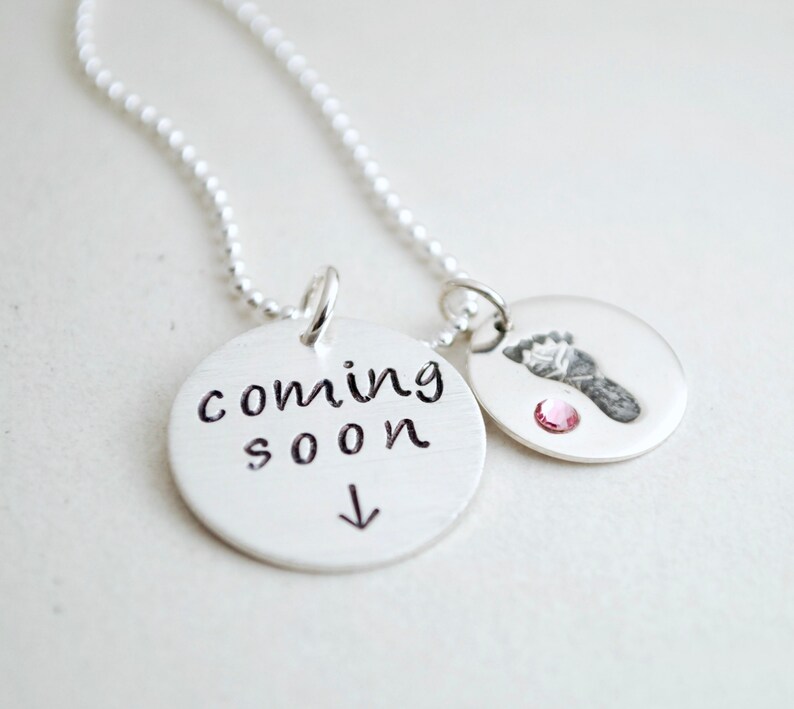 Baby Girl Baby Boy Pregnancy Announcement Necklace Pregnancy Gift Gift for Pregnant Women Hand Stamped Silver Pregnancy Necklace image 9