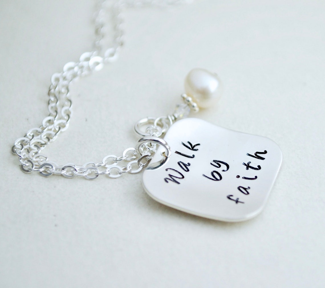 Christian Necklace Faith Jewelry Hand Stamped Sterling Etsy