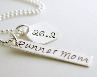 Runner Mom Marathon Hand Stamped Necklace Run Jewelry for Women Sterling Silver