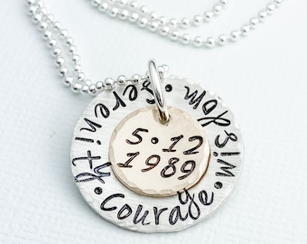 Sober Gift Anniversary Jewelry with Custom Date Necklace Serenity Courage Wisdom Personalized Necklace