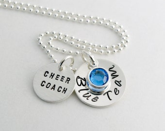 Coach Gift - Cheerleading Coach Necklace Team Cheerleader Jewelry Hand Stamped Sterling Silver - End of Season Coach Gift