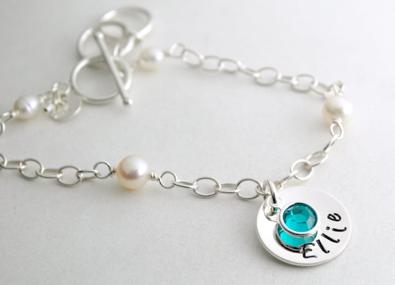 Name Charm Bracelet Personalized Hand Stamped with One Name Hand Stamped Name Charm Bracelet Gift for Women Sterling Silver