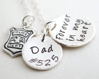 Police Officer Memorial Necklace Personalized Sympathy Jewelry Hand Stamped Sterling Silver