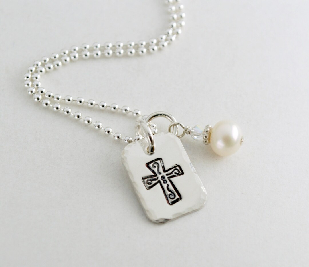 Hand Stamped Cross Necklace Inspirational Faith Jewelry Etsy.de