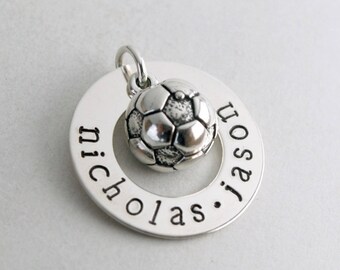 Personalized Soccer Ball Pendant: Sterling Silver Charm, Custom Name