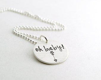 Pregnancy Announcement Jewelry Baby Necklace - Pregnancy Gift - Gift for Pregnant Women - Hand Stamped Silver Pregnancy Necklace