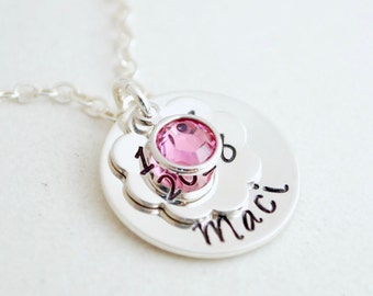 Mom Necklace Jewelry for Grandma with Personalized Name Custom Baby Gift Birthdate and Birthstone