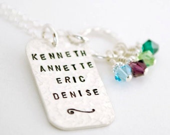 Family Necklace with Names - Personalized Family Necklace with Kids Names - Mother Jewelry - Grandma Jewelry - Hand Stamped Sterling Silver