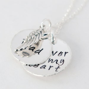 Hand Stamped Memorial Jewelry Forever in My Heart Necklace Angel Wing Charm Bereavement Jewelry Hand Stamped Sterling Silver image 3