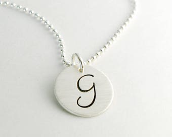 Hand Stamped Sterling Silver Initial Necklace - Personalized Letter Charm - Meaningful Gift for Her