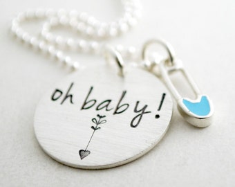 Having a Baby Expectant Mom Pregnancy Announcement Baby Girl Baby Boy Necklace - Gift for Pregnant Women - Hand Stamped Pregnancy Necklace