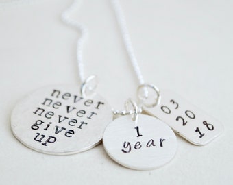 Sober Anniversary Date Jewelry Sobriety Necklace Encouragement Never Give Up Custom
