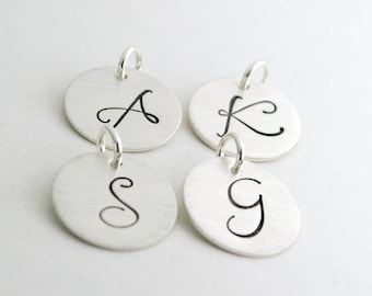 Initial Charms Personalized Gifts - Sterling Silver Initial Charm - Custom Hand Stamped Initial Personalized Sterling Silver Jewelry