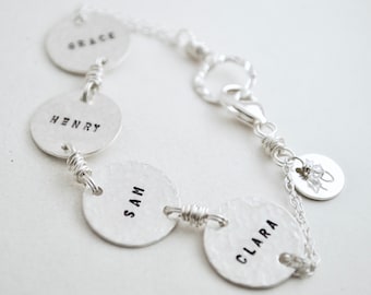 Personalized Mom Bracelet with Names  - Hand Stamped Custom Sterling Silver - Gift for Mom Hand Stamped Sterling Silver Womens Jewelry