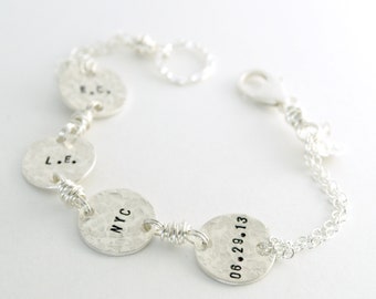 Silver Personalized Name Bracelet  - Personalized Hand Stamped - Gift for Mom Sterling Silver Womens Jewelry