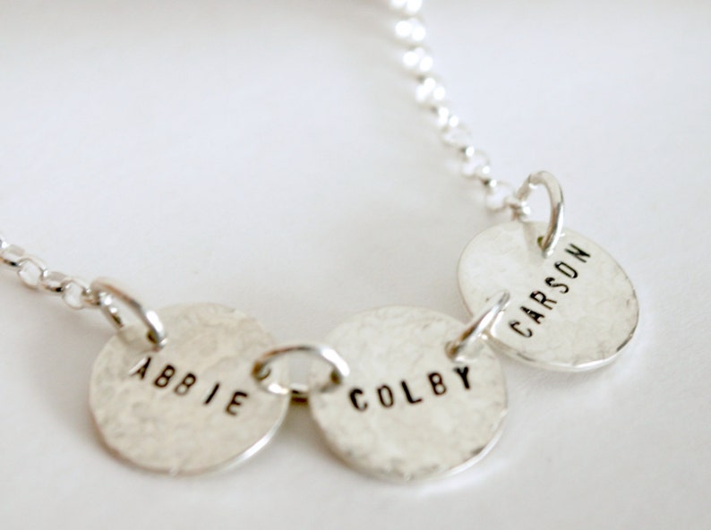 Three Name Custom Hand Stamped Personalized Necklace with Three Names Sterling Silver