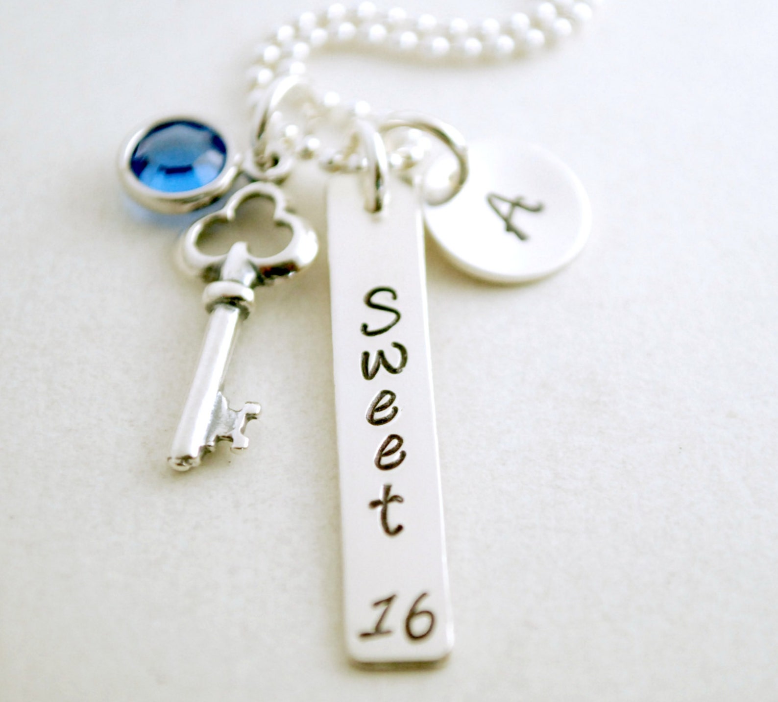 Sweet 16 Necklace with Sterling Silver Key Charm Etsy