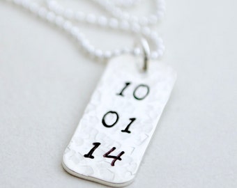 Custom Date Necklace  - Anniversary Necklace  - Birthdate Hand Stamped Sterling Silver Personalized Sobriety Anniversary Gift