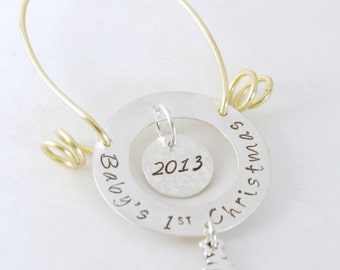 Babys First Christmas Ornament Custom First Christmas Gift Hand Stamped Sterling Silver