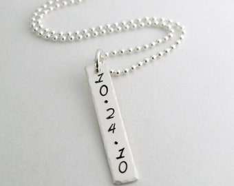 Hand Stamped Sterling Silver Date Necklace: Anniversary, Sobriety Gift