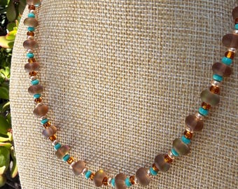 Brown Rondelle Bead Necklace with turquoise and gold accents