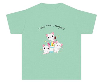 Kids Art Shirt, Playful Kittens Painting, Pastel Cotton Tee