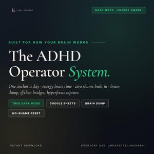 ADHD Planner Spreadsheet Dark Mode Google Sheets, Adult ADHD Daily Planner Brain Dump Energy Tracker, Executive Function Digital Template