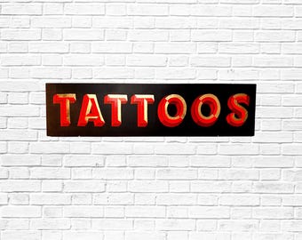 Hand Painted Tattoos Banner | Vintage Tattoo Shop Sign