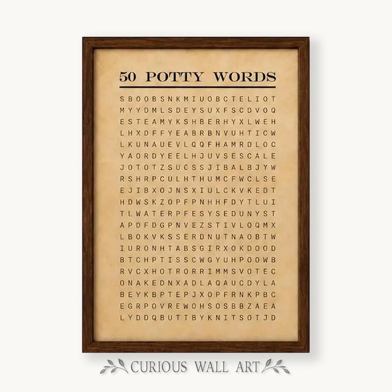 Potty Word Search Print, Funny Bathroom Wall Art, Vintage Restroom Poster (Digital Download)