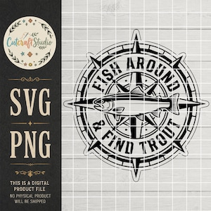 面白い釣りSVG PNG、周りを泳いでマスを見つけよう、フライフィッシャーマン、スチールヘッドアイスフィッシング、レザーパッチハット用レーザー彫刻カットファイル