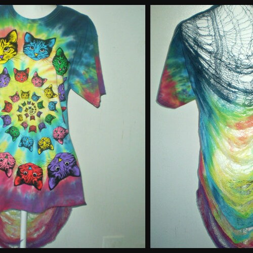 Cats Tie Dye Shredded shops Spiderweb Shirt