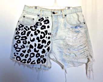 Leopard Distressed and Destroyed High Waist Shorts