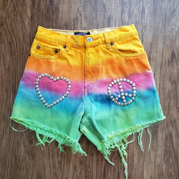 Peace and Love Tie Dye High Waisted Shorts VINTAGE // Festival Fashion