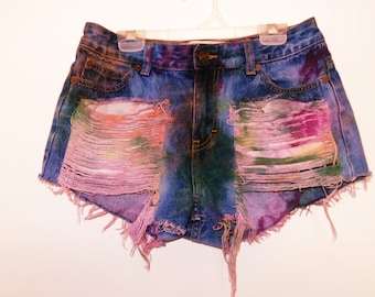 Tie Dye Marmorierte Distressed Shorts