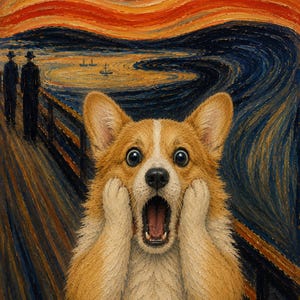 The Scream Parody Corgi Wall Art | Digital Download | Brushstroke Quality | Quirky Existential Dread Art | Whimsical Animals