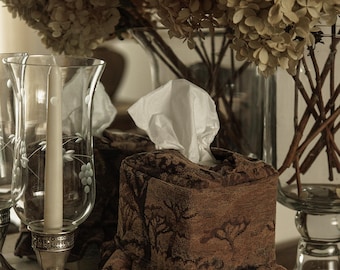 Fabric Tapestry Tissue Box Cover with pleated skirt