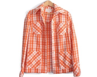 Vintage 70s Weathervane Handmacher Orange Plaid Western Jacket