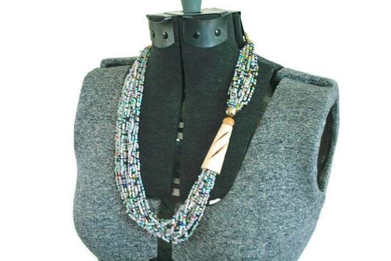 Vintage 80s Beaded Multi-Strand Chunky Statement … - image 5